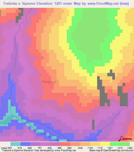 Trebicke e Siperme,Albania Elevation Map