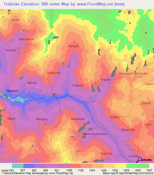 Trebicke,Albania Elevation Map