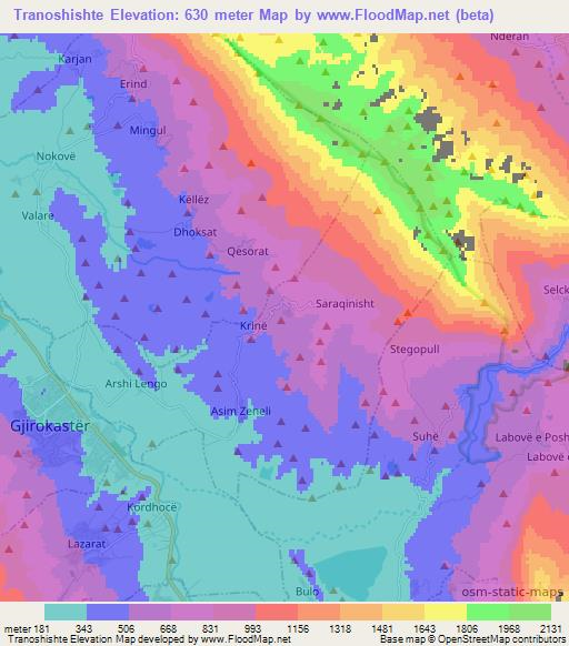 Tranoshishte,Albania Elevation Map