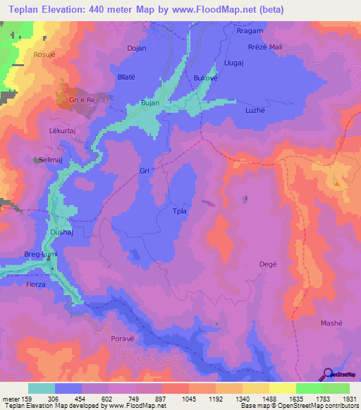 Teplan,Albania Elevation Map