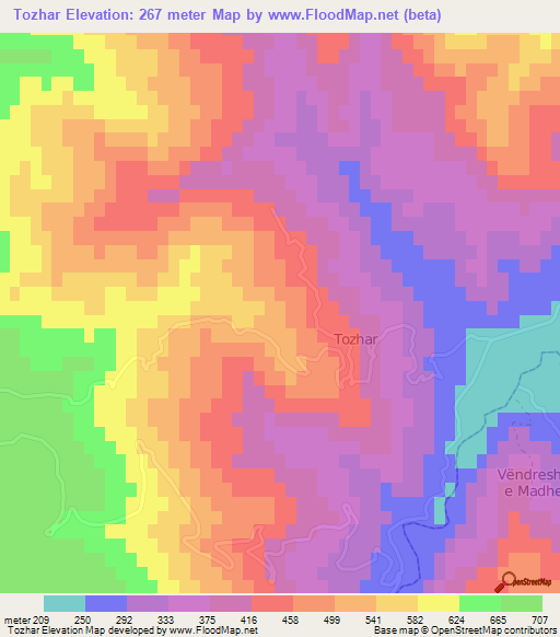 Tozhar,Albania Elevation Map