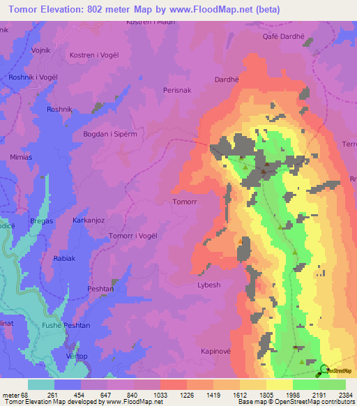 Tomor,Albania Elevation Map