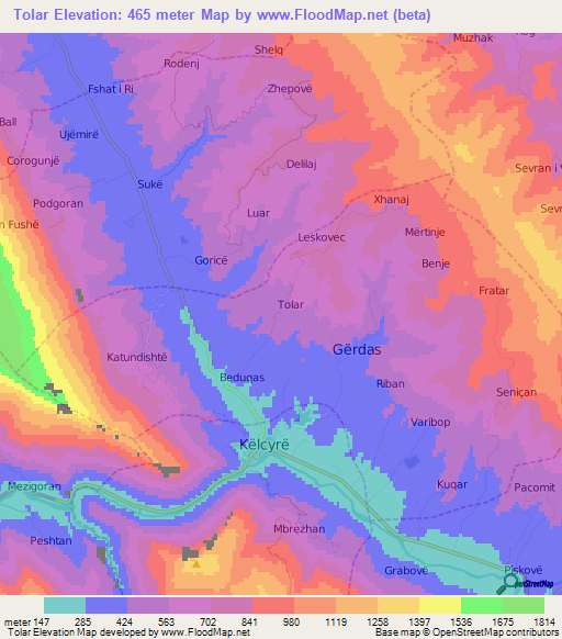 Tolar,Albania Elevation Map