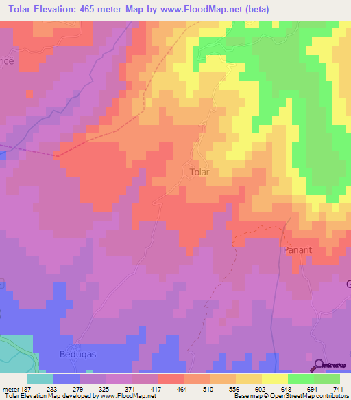 Tolar,Albania Elevation Map