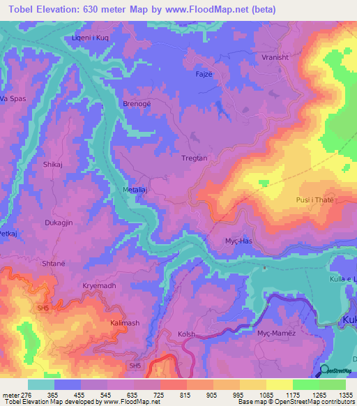 Tobel,Albania Elevation Map