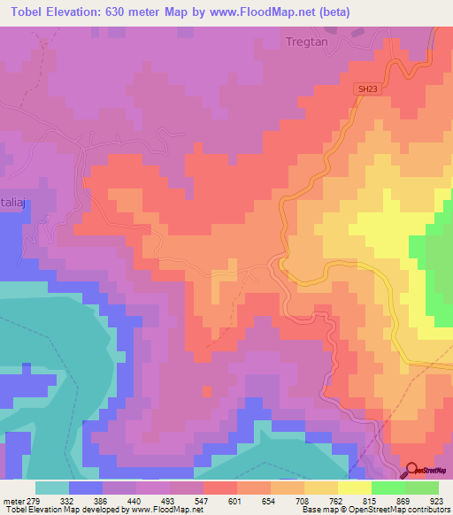 Tobel,Albania Elevation Map