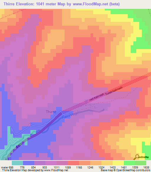 Thirre,Albania Elevation Map