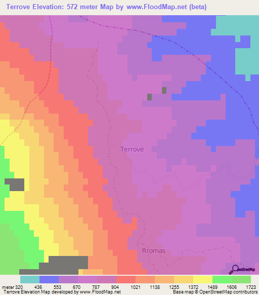 Terrove,Albania Elevation Map