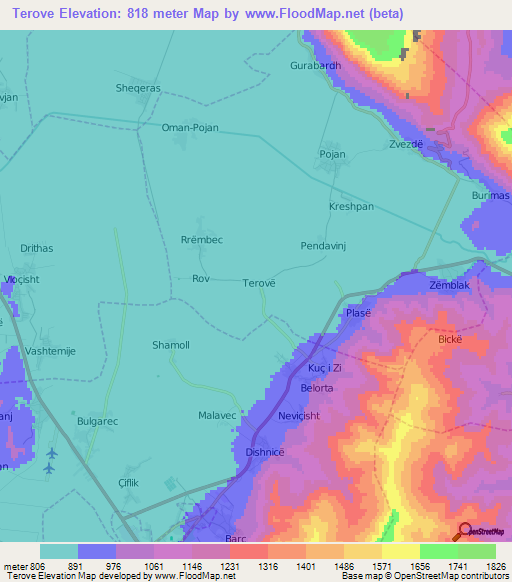 Terove,Albania Elevation Map