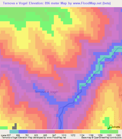 Ternova e Vogel,Albania Elevation Map