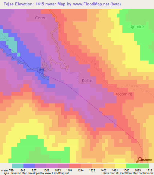 Tejse,Albania Elevation Map