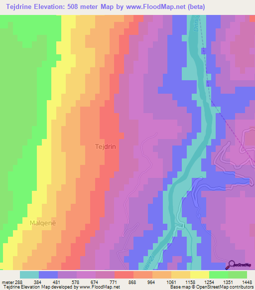 Tejdrine,Albania Elevation Map