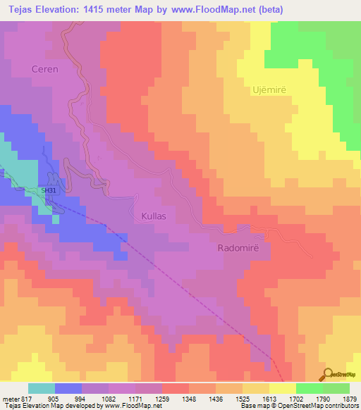 Tejas,Albania Elevation Map