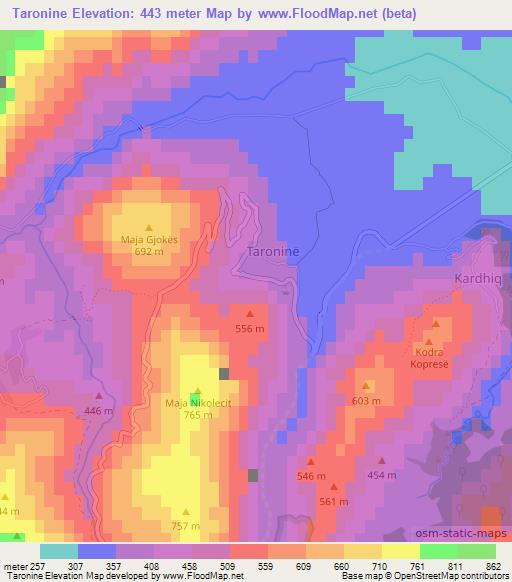 Taronine,Albania Elevation Map