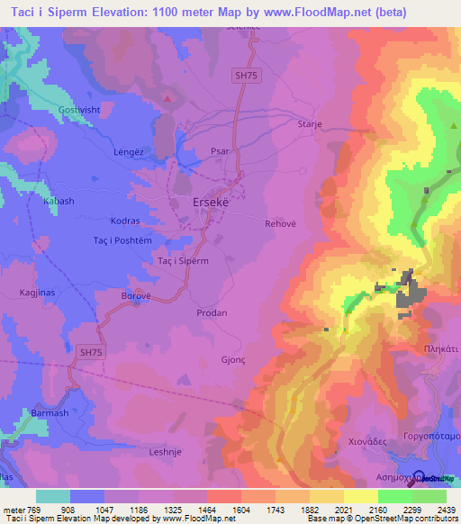 Taci i Siperm,Albania Elevation Map