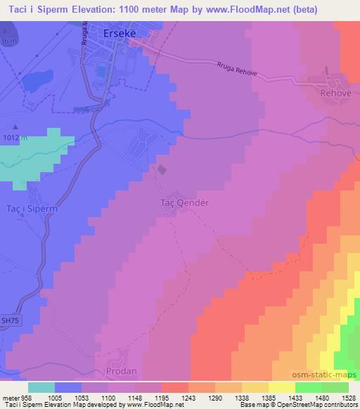 Taci i Siperm,Albania Elevation Map