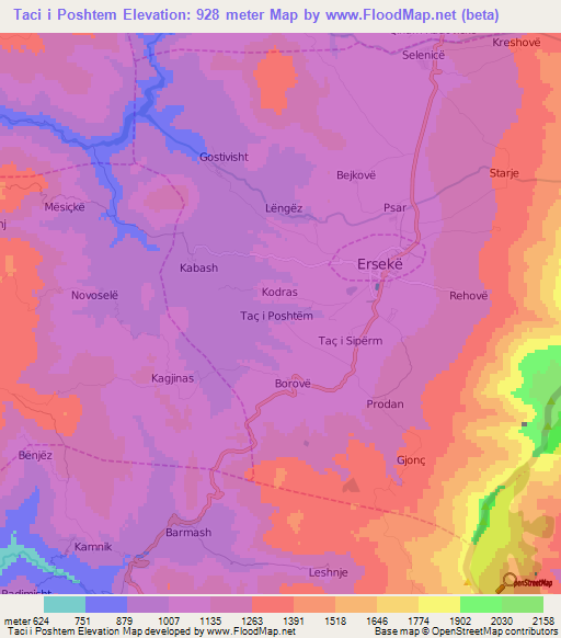 Taci i Poshtem,Albania Elevation Map