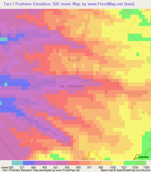 Taci i Poshtem,Albania Elevation Map