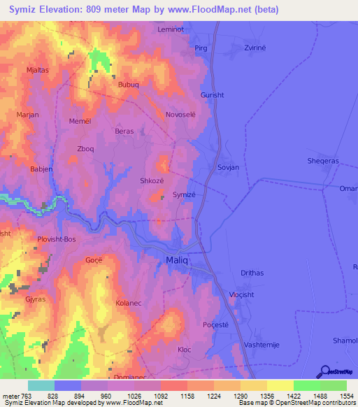 Symiz,Albania Elevation Map
