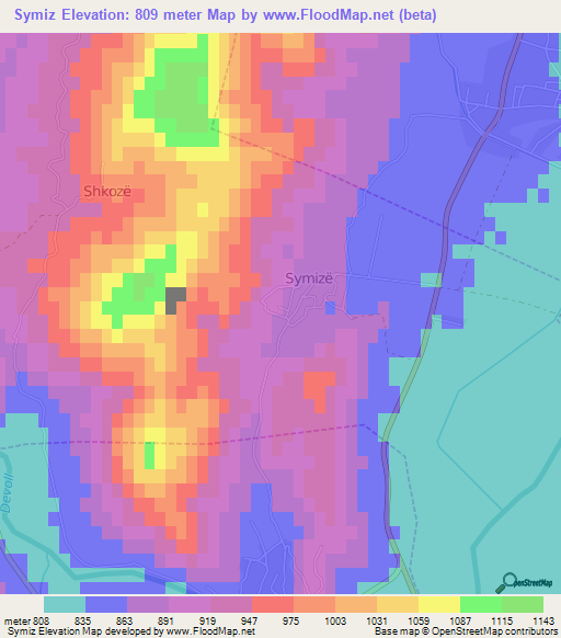 Symiz,Albania Elevation Map