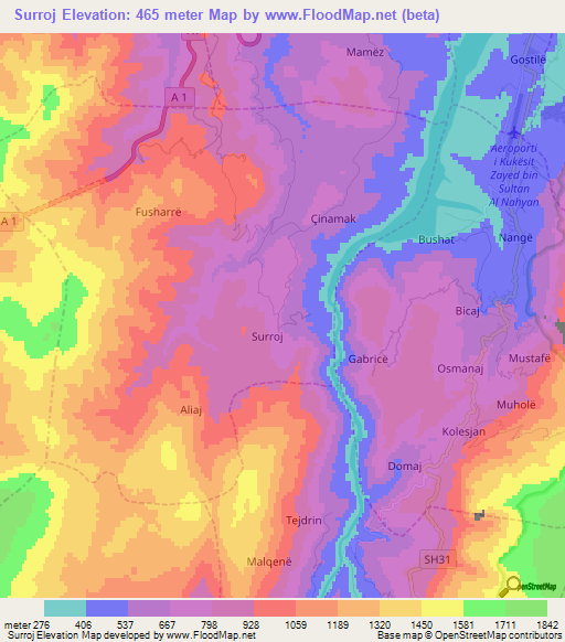 Surroj,Albania Elevation Map