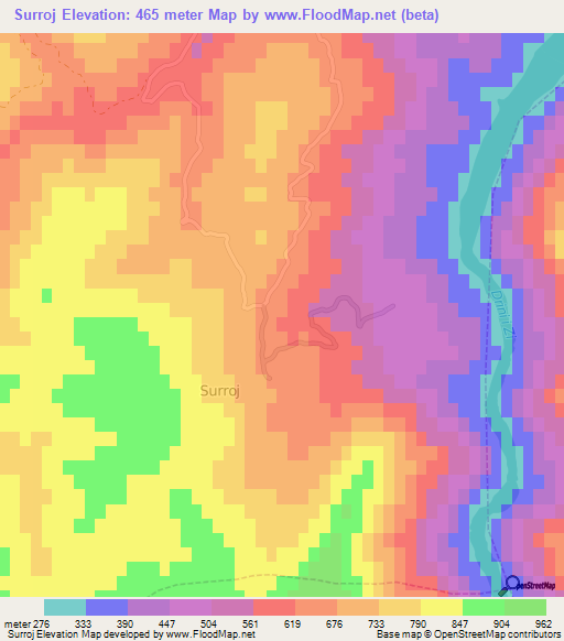 Surroj,Albania Elevation Map