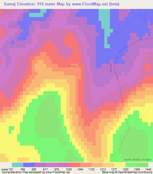 Sumaj,Albania Elevation Map