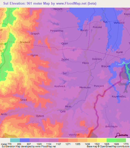 Sul,Albania Elevation Map