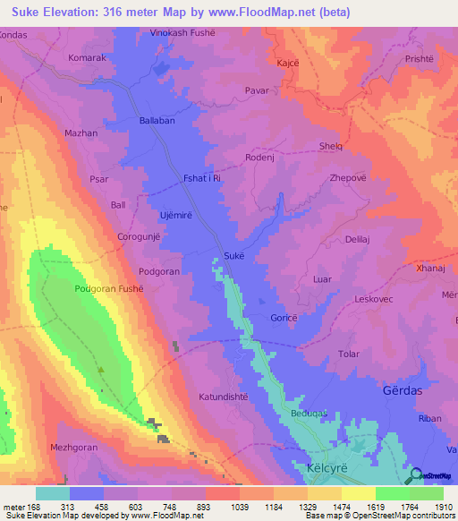 Suke,Albania Elevation Map