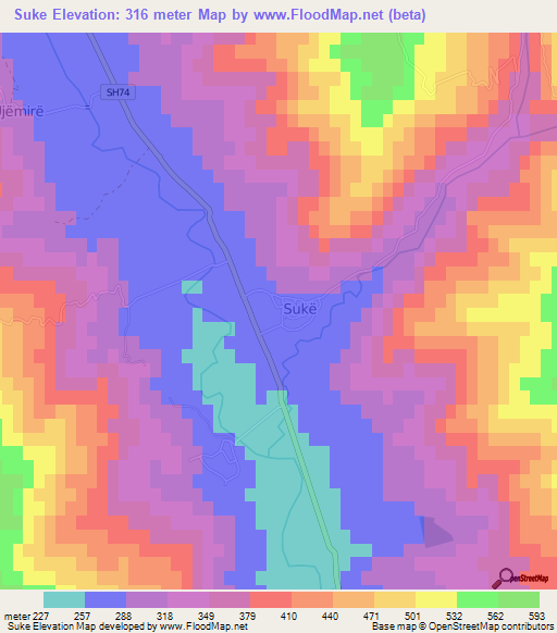 Suke,Albania Elevation Map