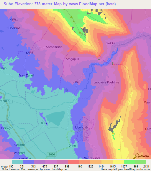 Suhe,Albania Elevation Map