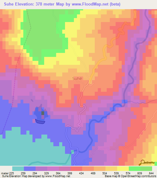 Suhe,Albania Elevation Map