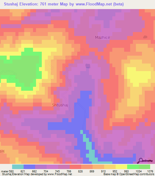 Stushaj,Albania Elevation Map