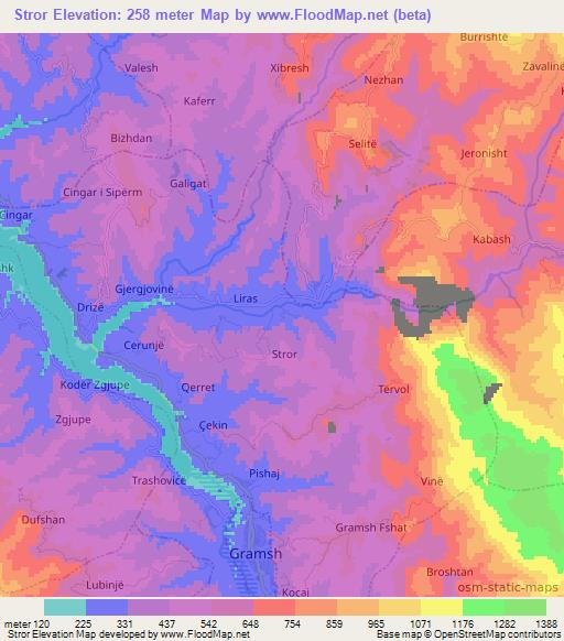 Stror,Albania Elevation Map