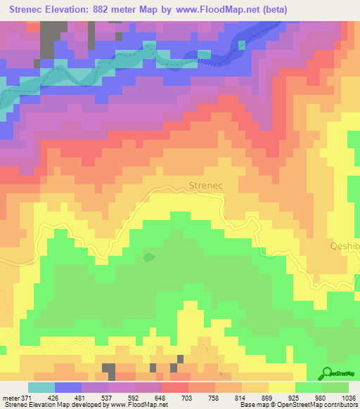 Strenec,Albania Elevation Map