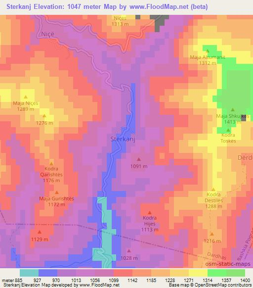 Sterkanj,Albania Elevation Map