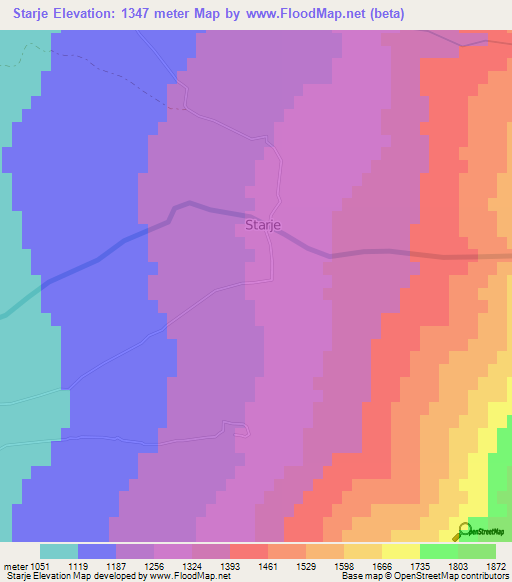 Starje,Albania Elevation Map