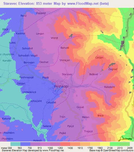 Staravec,Albania Elevation Map