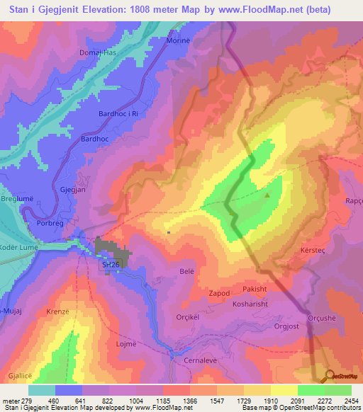 Stan i Gjegjenit,Albania Elevation Map