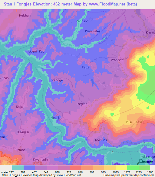 Stan i Fongjes,Albania Elevation Map