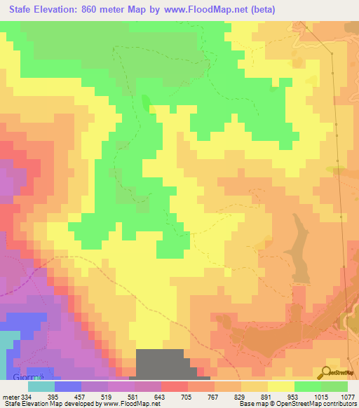 Stafe,Albania Elevation Map