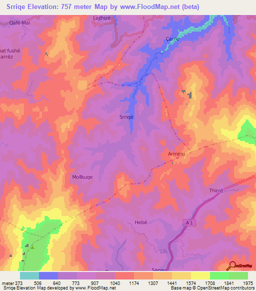 Srriqe,Albania Elevation Map