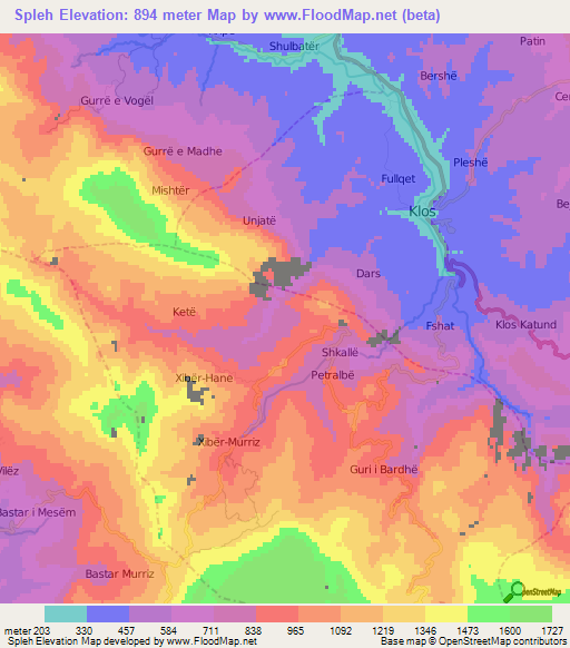 Spleh,Albania Elevation Map