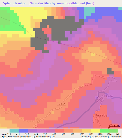 Spleh,Albania Elevation Map