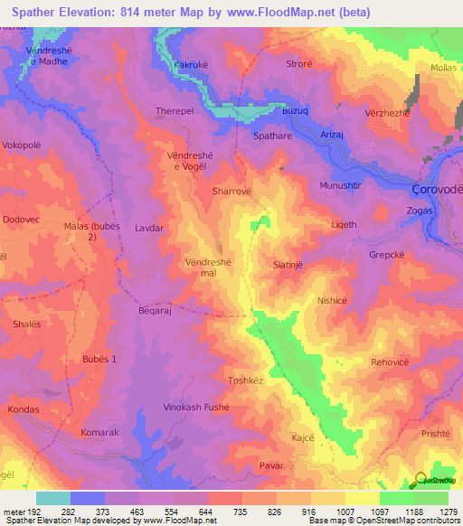 Spather,Albania Elevation Map