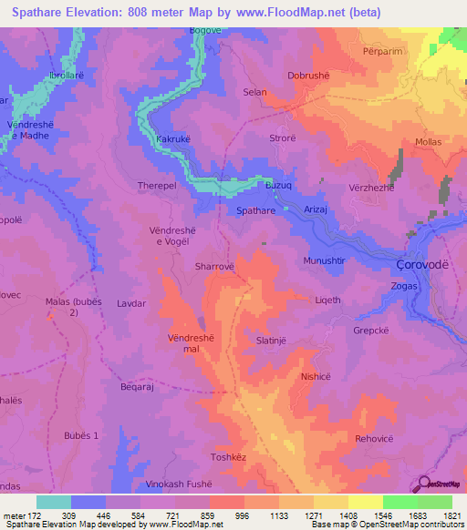 Spathare,Albania Elevation Map