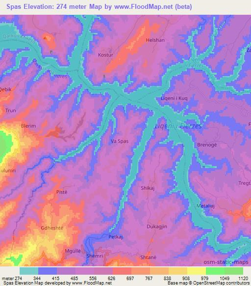 Spas,Albania Elevation Map