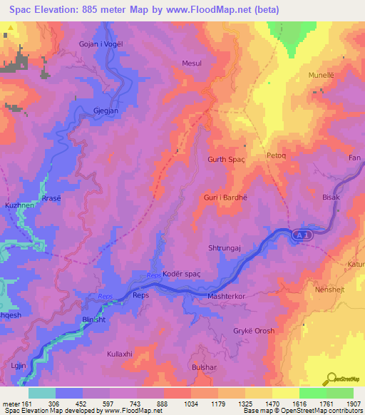 Spac,Albania Elevation Map