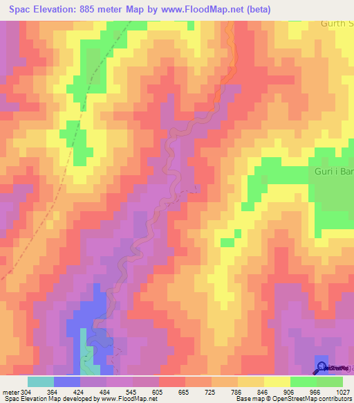 Spac,Albania Elevation Map