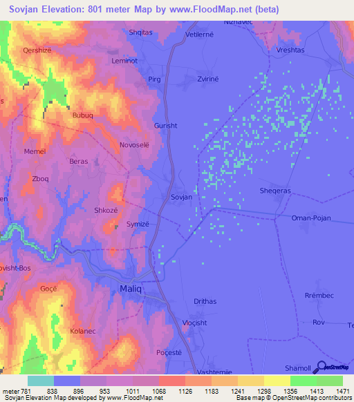 Sovjan,Albania Elevation Map